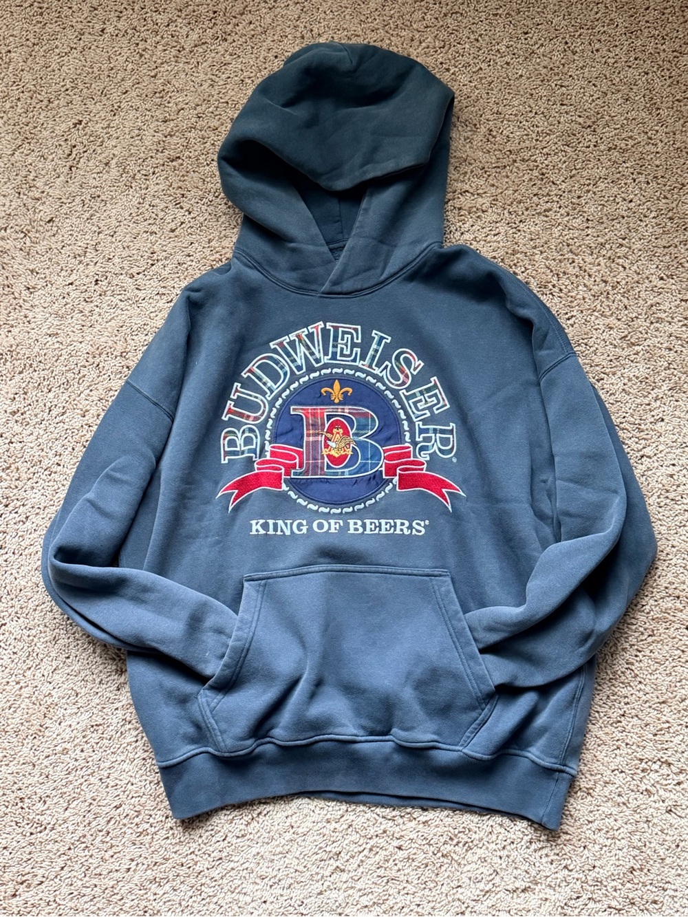 Abercrombie & Fitch Budweiser Men's Navy Blue Hoodie - King of Beers Graphic